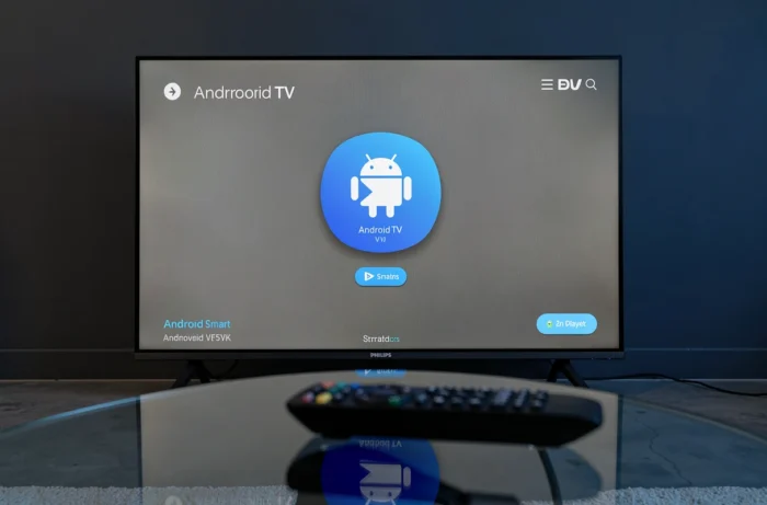 Écran d'une Smart TV Philips affichant une interface d'installation d'application Android TV en gros plan