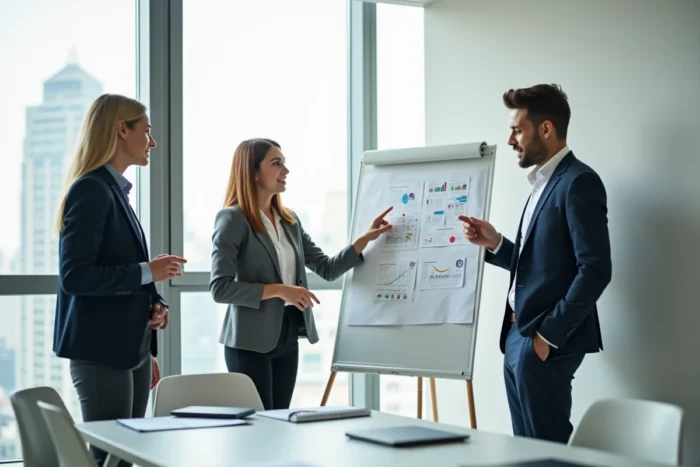 Groupe de jeunes diplômés en atelier professionnel collaboratif dans le cadre du programme orionb2b fr