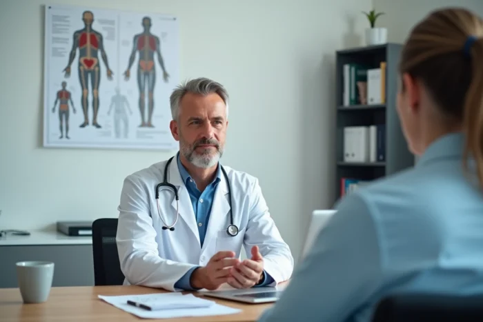 Médecin expliquant les risques de transmission de maladies sexuellement transmissibles lors d'une consultation médicale