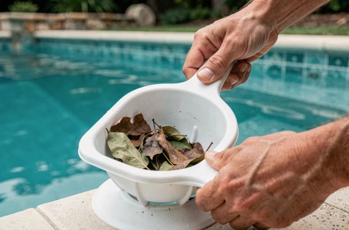 Nettoyage du panier de skimmer pour maintenir une eau de piscine transparente et propre